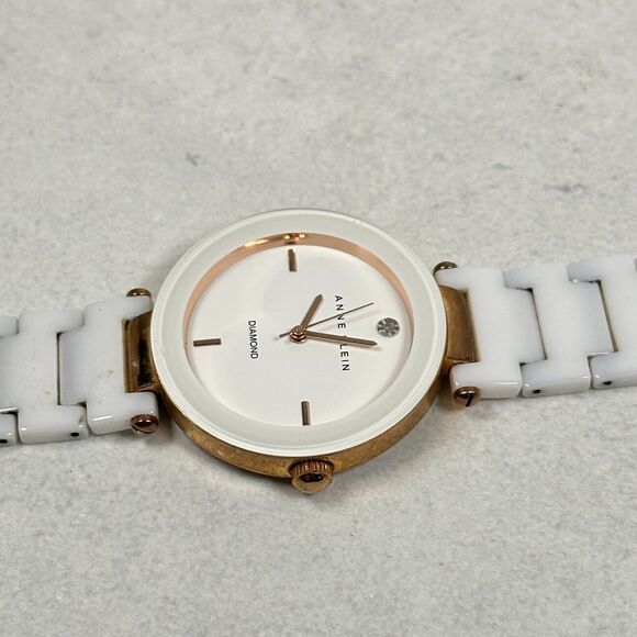 Anne Klein Watch Womens 33mm Diamond White Gold Tone 6.5" Quartz New Battery - Picture 6 of 12